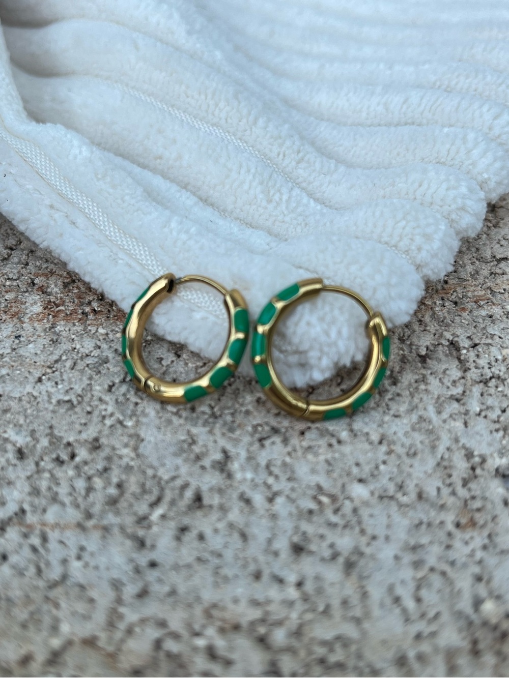 Gold-Tone Hoop Earrings with Green Enamel Stripes